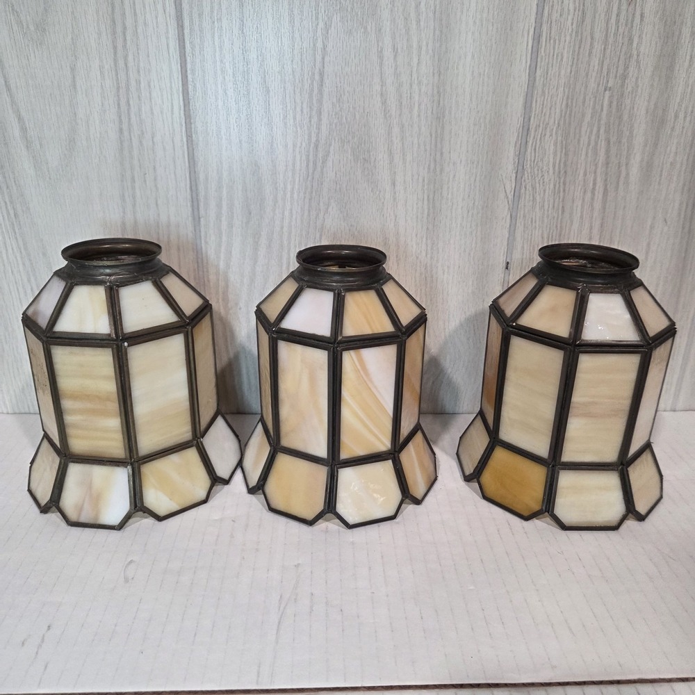 7" Amber TULIP LAMP SHADE CARAMEL SLAG GLASS 2-1/4" FITTER Set